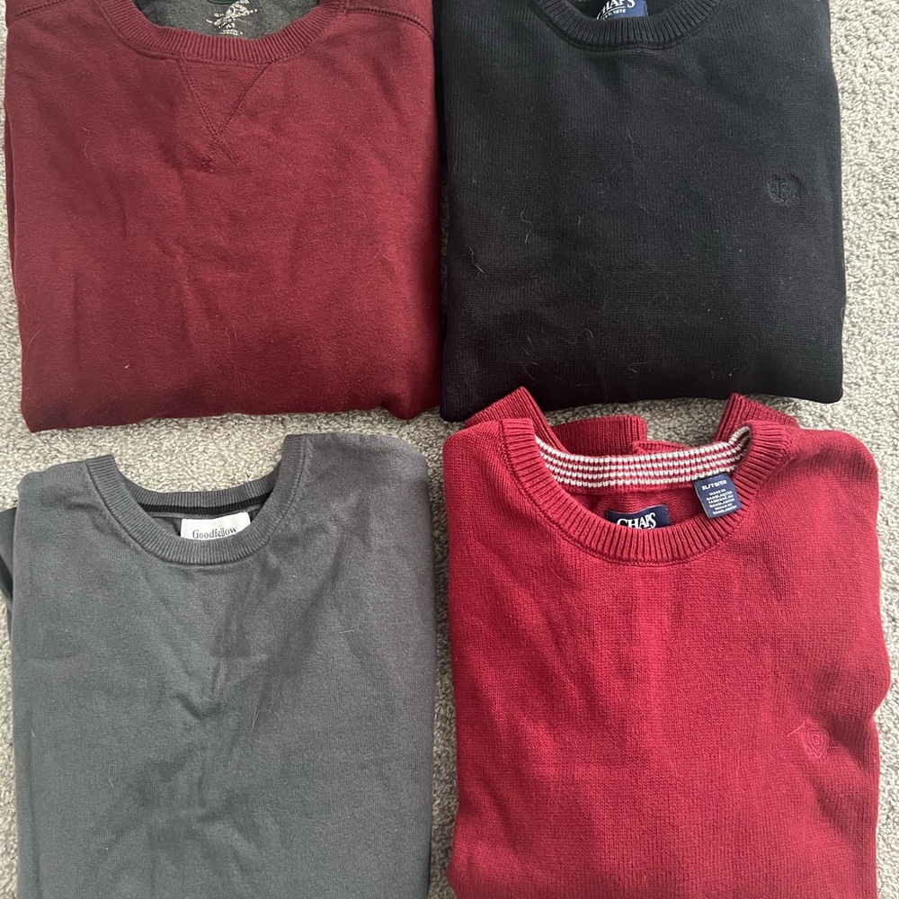 Assorted Crewneck Sweaters - Red, Black, Gray